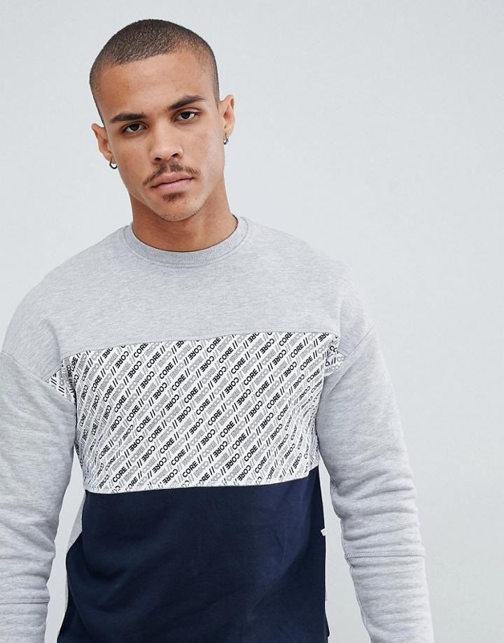Jack & Jones Core Panel Print Sweatshirt - Gray