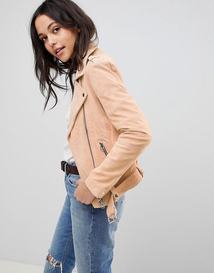 Goosecraft Suede Biker Jacket With Belt - Pink