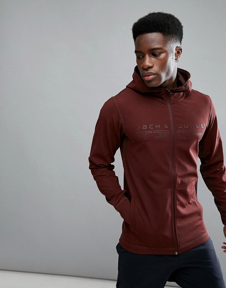 Jack & Jones Tech Zip Through Running Hoodie - Red