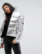 Puffa Original Oversized Jacket In Metallic Silver - Silver