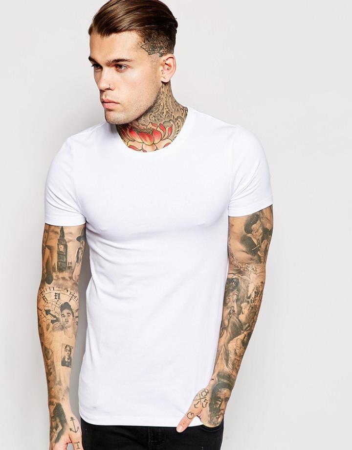 Asos Extreme Fitted Fit T-shirt With Crew Neck And Stretch - White