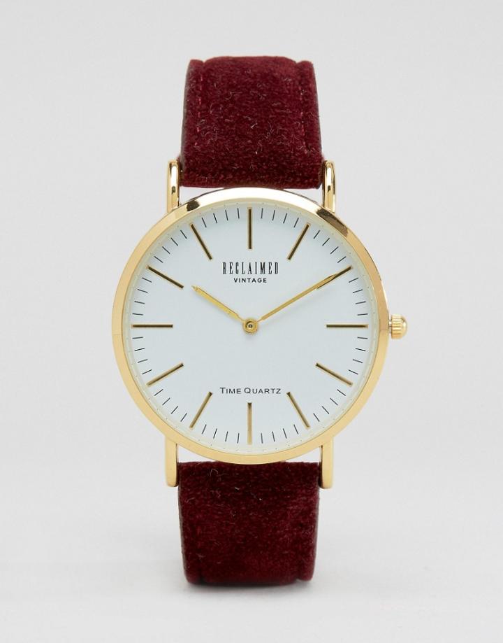Reclaimed Vintage Wool Strap Watch In Burgundy - Red