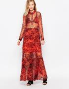 Ganni Field Flower Maxi Dress - Red