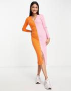 Y.a.s Knitted Button Through Spliced Dress In Pink