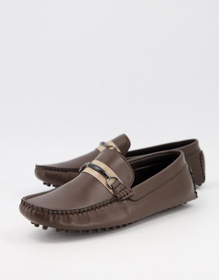 Truffle Collection Faux Leather Metal Trim Drivers In Brown