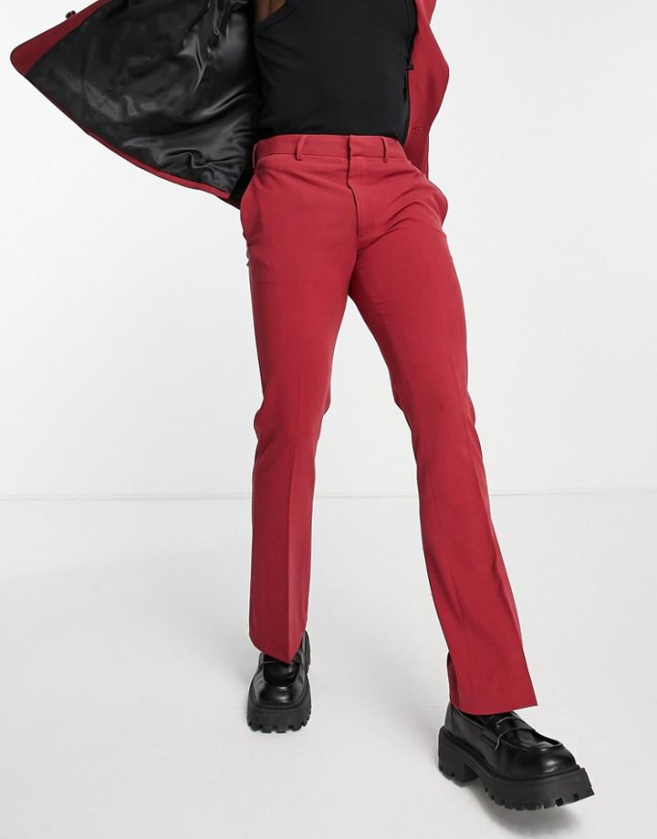 Asos Design Extreme Flare Suit Pants In Burgundy-red