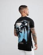 Religion Stepped Hem T-shirt With Palm Tree Back Print - Black