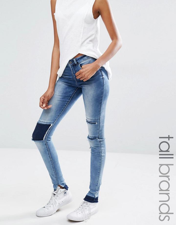 Noisy May Tall Lucy Distressed Patchwork Jean - Blue