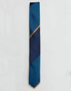 Asos Tie With Block Stripe - Blue