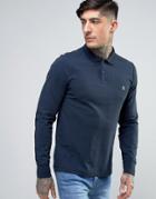 Original Penguin Winston Pique Polo Long Sleeve Slim Fit In Navy - Nav