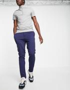Jack & Jones Intelligence Slim Fit Stretch Pants With Pleats In Navy With Organic Cotton