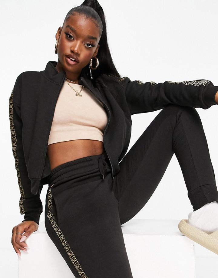 Pindydoll Sweatshirt And Sweatpants Set With Side Stripe In Black