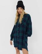 Stradivarius Oversized Boyfriend Shirt Dress In Navy Check