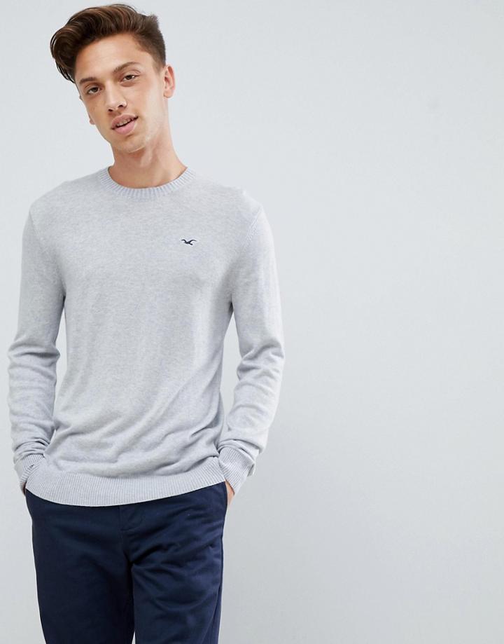 Hollister Icon Logo Crew Neck Sweater In Gray Marl - Gray
