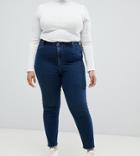 Asos Design Curve Farleigh High Waisted Slim Mom Jeans In Dark London Blue Wash