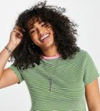 Collusion Plus Short Sleeve Ringer T-shirt In Green Stripe