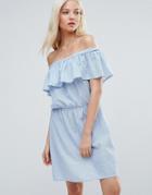 Vero Moda Ruffle Off The Shoulder Dress - Blue