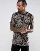 Asos Longline Muscle T-shirt In All Over Paisley Print - Black