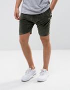 Intense Skinny Shorts In Khaki Velour - Green