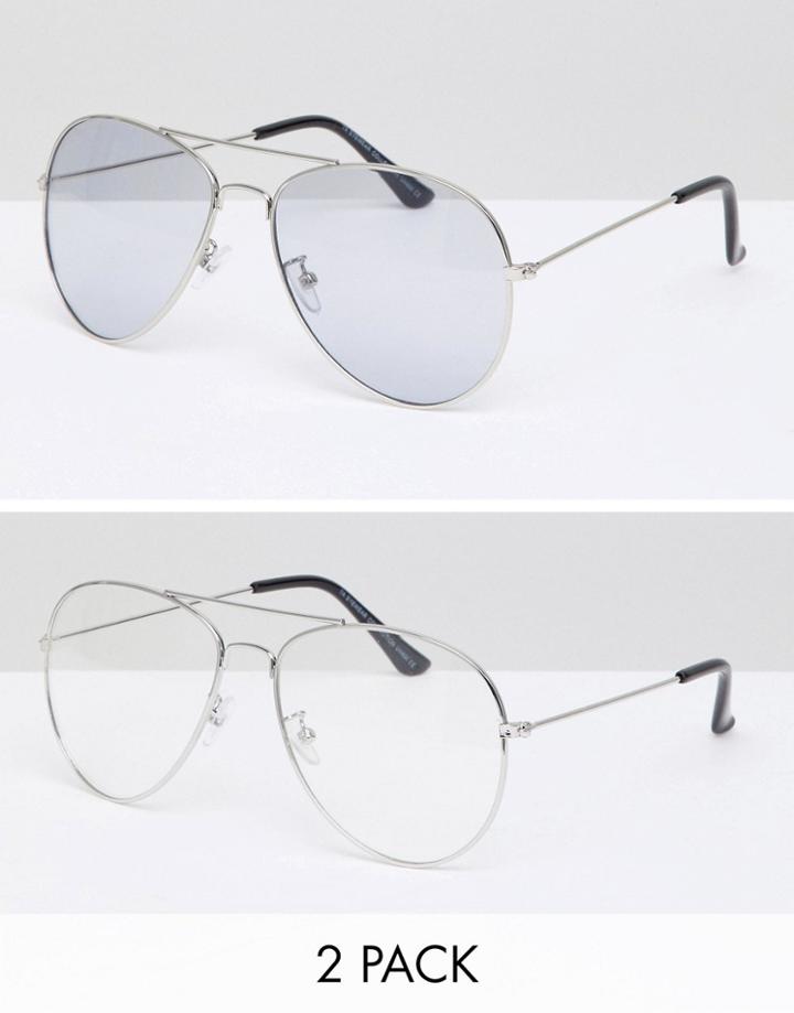 7x Two Pack Aviator Sunglasses - Silver