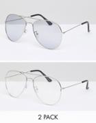 7x Two Pack Aviator Sunglasses - Silver