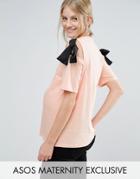 Asos Maternity Top With Cold Shoulder And Woven Ties - Pink
