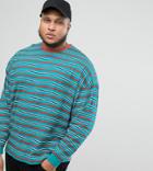 Asos Design Plus Oversized Long Sleeve Bright Stripe T-shirt - Green