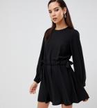 Asos Design Tall Ruched Waist Chuck On Mini Dress-black