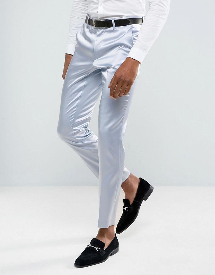 Asos Skinny Smart Pant In Light Blue Sateen - Blue