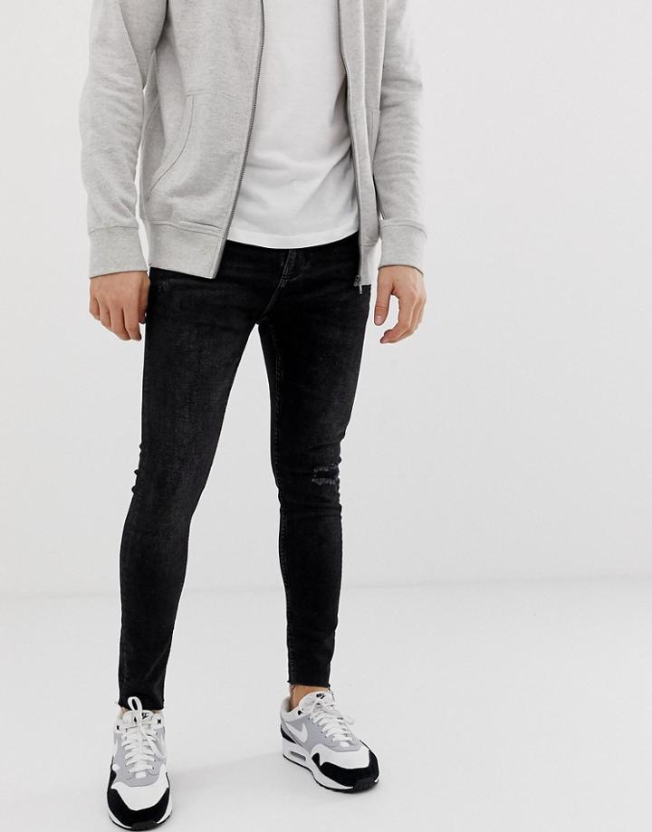 Bershka Join Life Super Skinny Jeans With Knee Rip In Black - Black