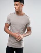 Asos Longline Muscle T-shirt With Raw Neck And Shoulder Detail In Brown - Brown