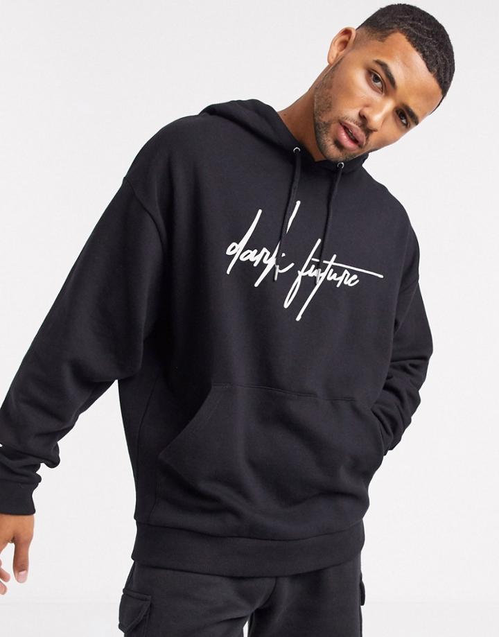 Asos Dark Future Oversized Hoodie In Black With Front Logo