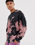 Asos Design Oversized Sweatshirt With Reverse Panel In Black And Pink