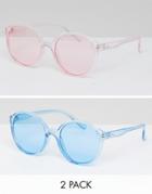 Asos 2 Pack Plastic Round Sunglasses In Colored Lens - Multi