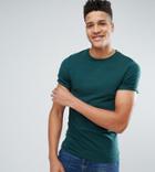 Asos Tall Muscle Fit T-shirt With Roll Sleeve In Green - Green