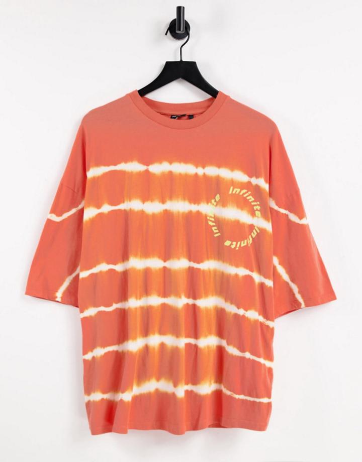 Asos Design Oversized Stripe T-shirt In Orange Tie Dye With Chest Embroidery