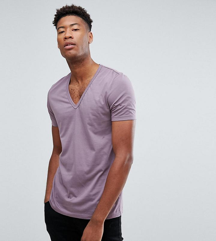 Asos Tall T-shirt With Deep V - Purple