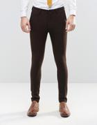 Asos Super Skinny Smart Pants In Brown Herringbone - Brown