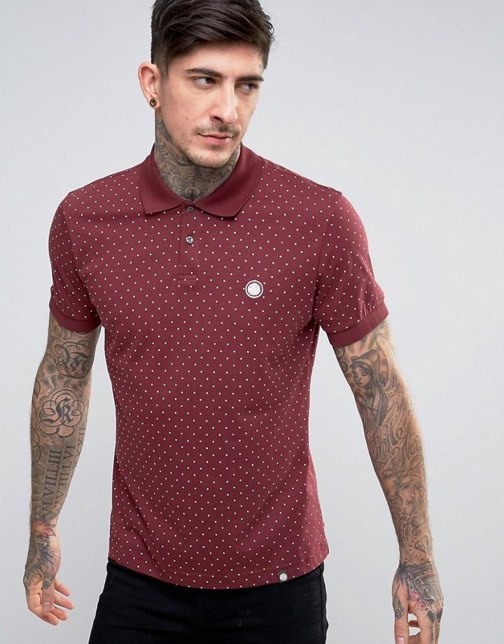 Pretty Green Polo Shirt With Polka Dot In Regular Fit Burgundy - Red