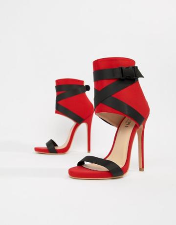 Simmi Jamilla Red Buckle Detail Stiletto Boots - Red