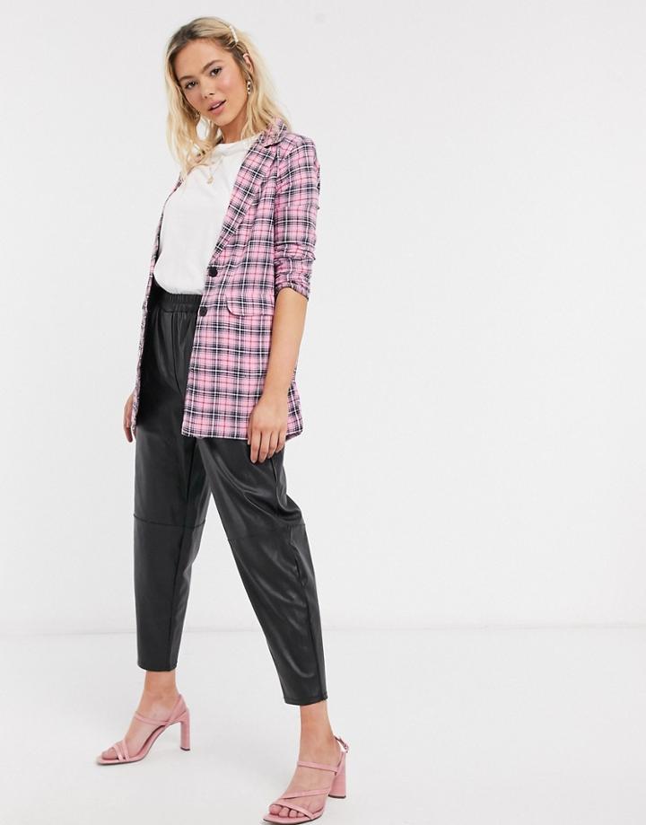 Heartbreak Longline Blazer In Pink Check-multi