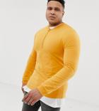 Asos Design Plus Sweatshirt With Half Zip In Yellow