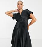 Closet London Maternity Wrap Front Pleated Midi Skater Dress In Black