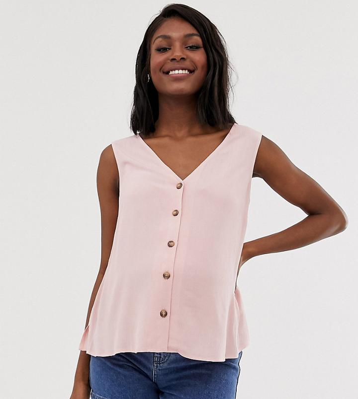 Asos Design Maternity Button Thorugh Tank In Crinkle - Pink