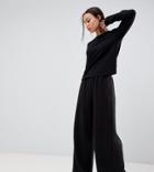Asos Design Tall Lounge Brushed Ribbed Wide Leg Pants-black