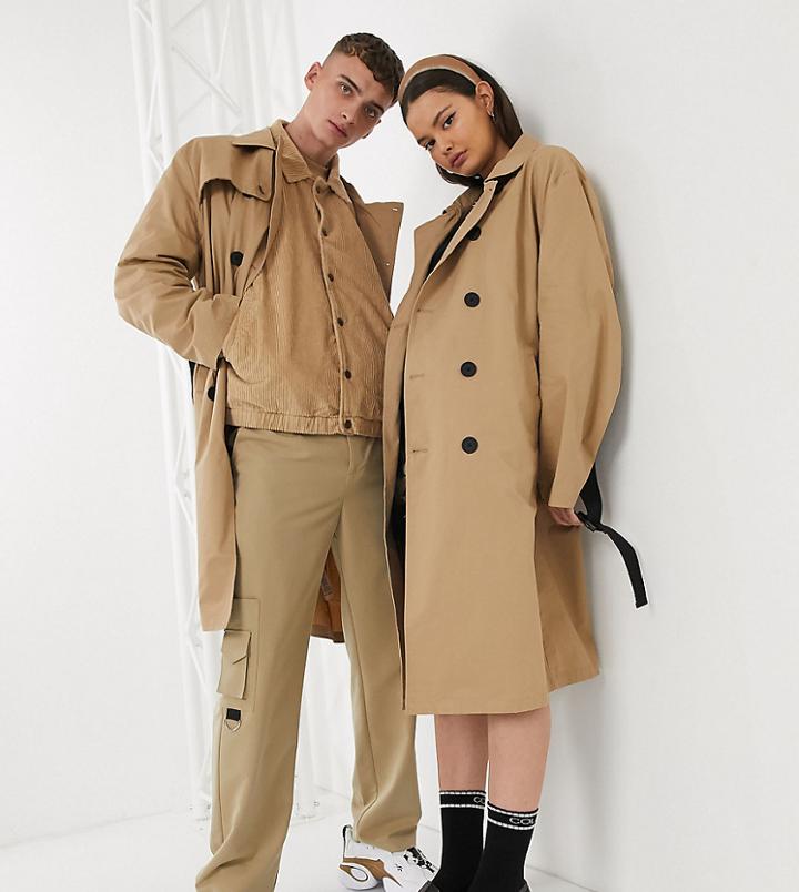 Collusion Unisex Trench Coat With Belt-brown