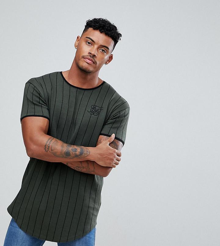 Siksilk Muscle T-shirt In Khaki Stripe Exclusive To Asos - Green