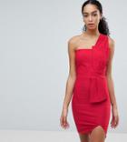 Vesper One Shoulder Pencil Dress With Bow Waist - Red