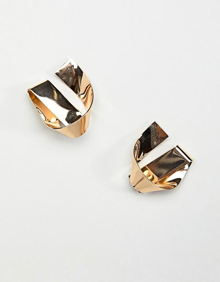 Asos Design Stud Earrings In Folded Knot Design In Gold - Gold