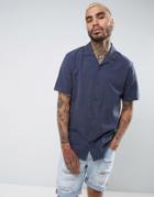 Pull & Bear Regular Fit Shirt With Revere Collar In Navy - Navy